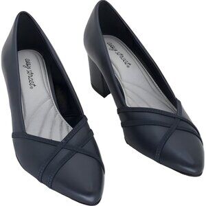 Easy Street Lotus Pointed Toe Block Heel Pumps Navy Women's US 9.5M